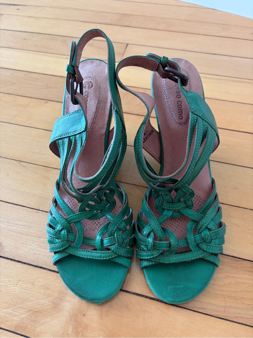 Green Leather Strappy Slingback Corso Como Sandals  8.5